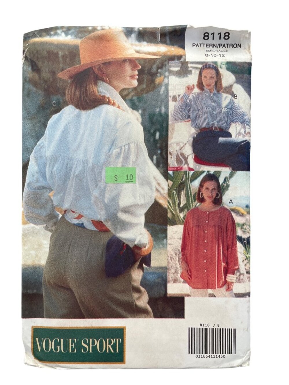 Vintage 90s Vogue Sport 8118 Sewing Pattern Sizes 8-10-12 Loose Fit Shirt UNCUT